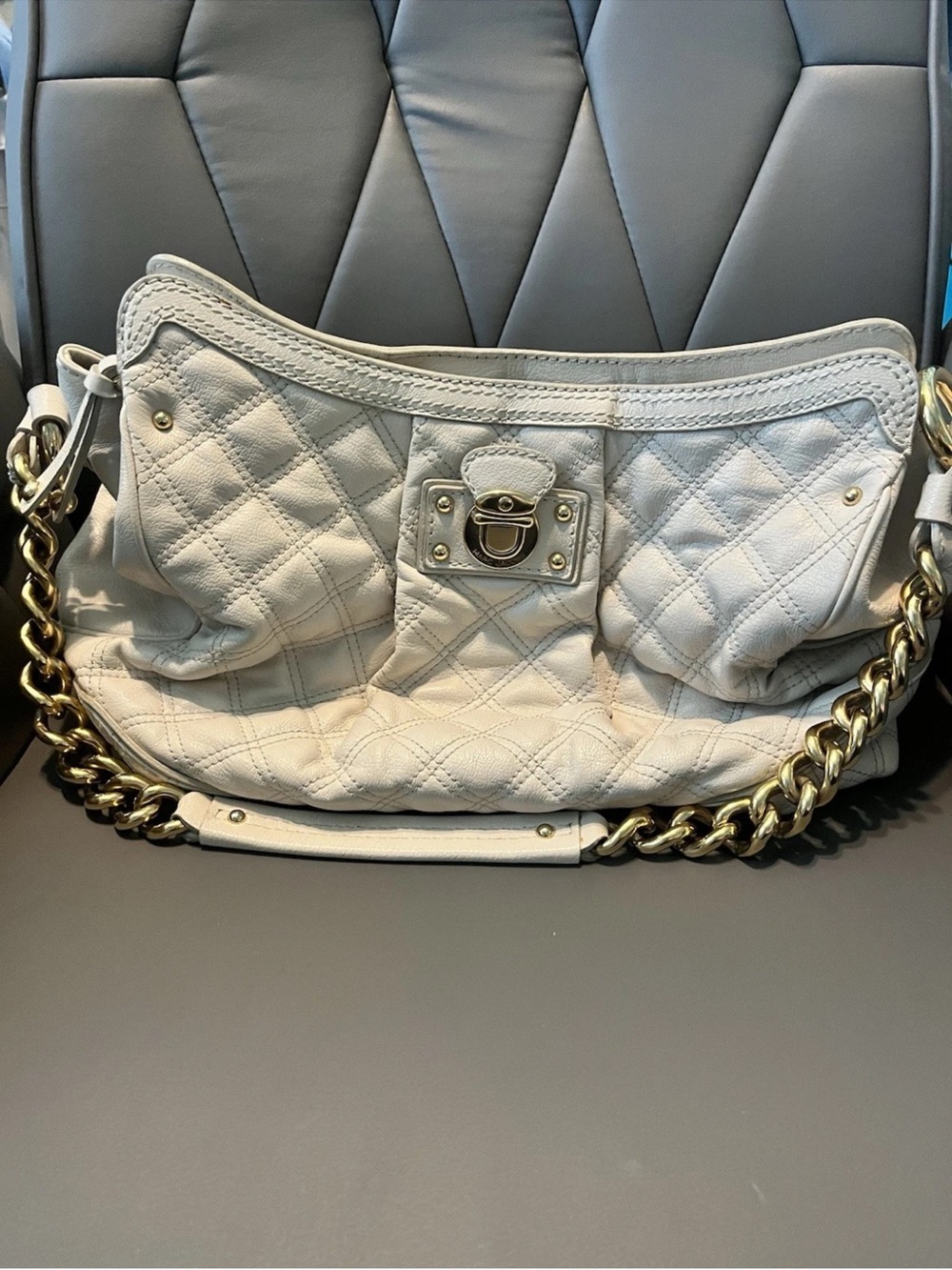 Marc Jacobs Cream Quilted Shoulder Bag with Gold Chain